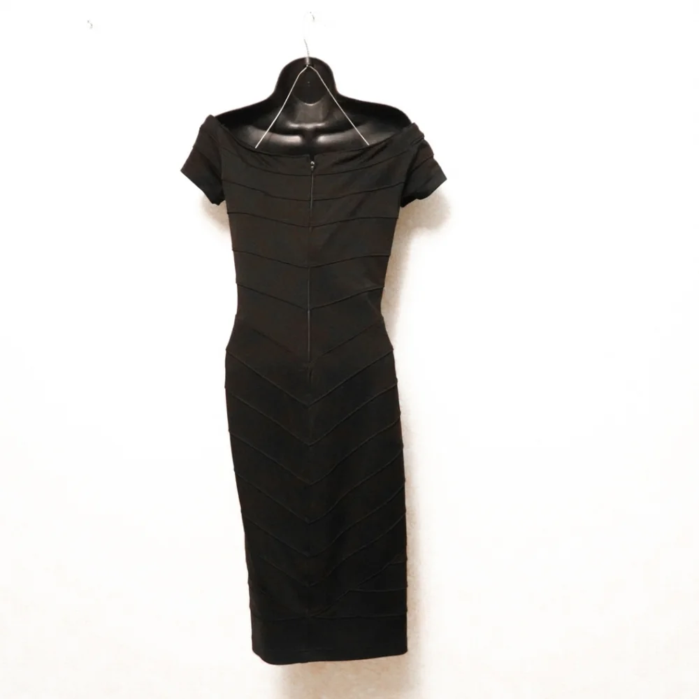 TADASHI COLLECTION Black Off-the-shoulder Midi Form-Fitting Dress, Medium - Picture 3 of 5